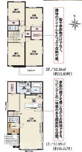 平塚市豊田宮下　新築戸建　全6棟の間取り|南向き　２LDK+2Sです。