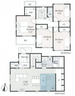 【間取り】 | 厚木市長谷  1号棟 第3 | 都市ガス　網戸標準仕様　シャッター5箇所付　Ｗロックタグキー（電池錠）　食洗機・浄水器　浴室乾燥機　宅配BOX付機能門柱　全居室収納　全室2面採光