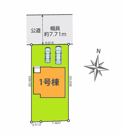 Grace　水戸市本町　1期 　限定1棟！の区画図|前面道路幅7.7メートル、並列駐車可能で車庫入れラクラク！気になる他の物件と合わせての現地ご案内も可能です。HPから、またお電話でも、お気軽にお問い合わせください。

