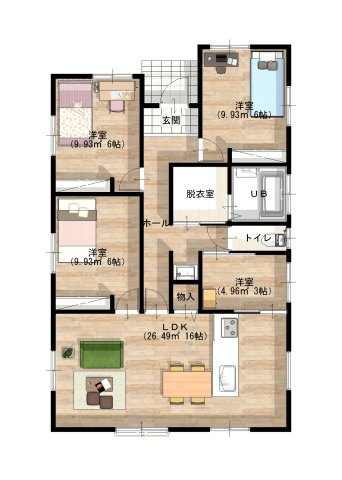 宮崎市下田島栄町(A号地)の間取り|全居室収納付きで便利です。
