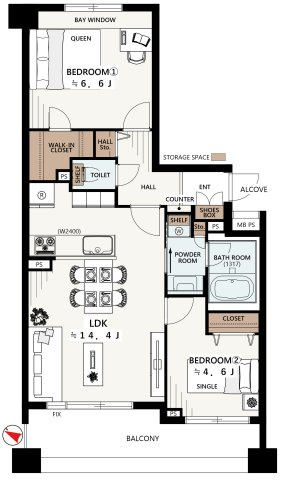 エクセレント光が丘の間取り|2LDK