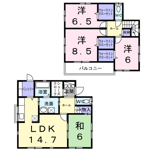 ４ＬＤＫ＋パントリー、ウォークインクロゼットといった収納豊富なゆとりある間取り♪