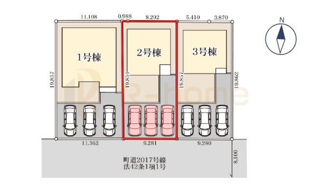 結城郡八千代町東原　新築戸建て　2号棟の区画図|大きなお買い物だからこそ、メリット・デメリットを伝えさせて頂きます。
R-homeにお任せください♪
