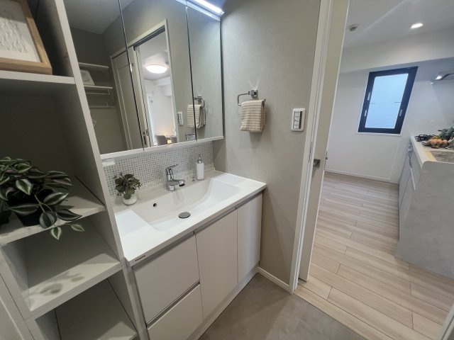 駅２分のペット可。なんで！？【レゾンロイヤル相模大塚】の独立洗面台|独立洗面台、小物を置くことができて便利です