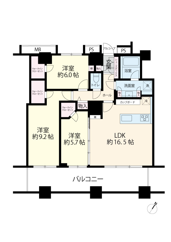 南東向きにつき、通風陽当たり良好です。