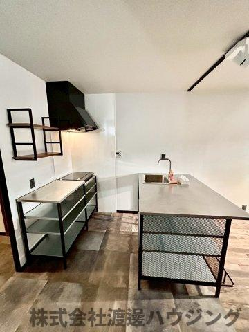 鉄と塗り壁の再生長屋のキッチン