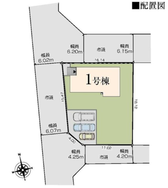 いろどりアイタウン那須塩原市西幸町23-P1　1号棟の区画図|駐車は最大3台可能です
