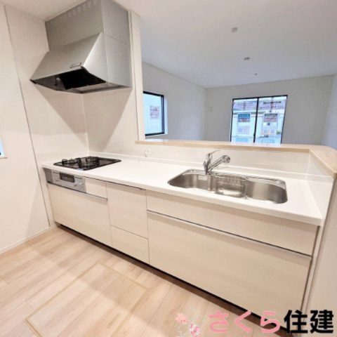 大田原市浅香第9　1号棟のキッチン|コンロは3
口ガスコンロ仕様となっております。