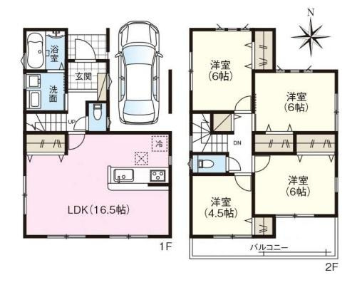 ファーストタウン川原城町　１号棟 ／新築一戸建の間取り|■広々したＬＤＫ１６.５帖・４ＬＤＫの間取り！大容量の収納など、ご家族のお住まいにピッタリです！
