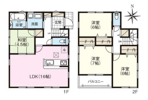 ファーストタウン川原城町　２号棟 ／新築一戸建の間取り|■広々したＬＤＫ約１６帖・４ＬＤＫの間取り！大容量の収納など、ご家族のお住まいにピッタリです！