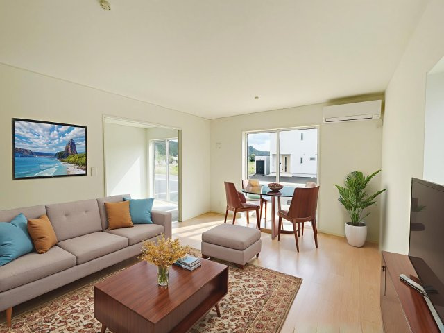 新築戸建・新築建売　棚倉町棚倉字東中居　制震+耐震　棚倉小・棚倉中の居間・リビング|画像はAI加工による演出で、実際の家具は付きません。