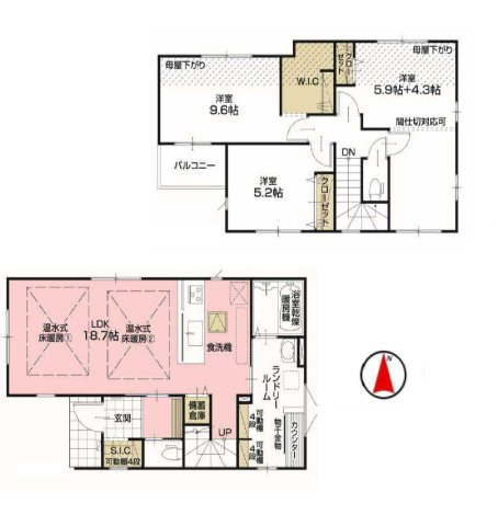 練馬区高松6丁目 全5棟 4号棟の間取り|LDKは18.74帖の開放感
リビング+水回りを配した生活しやすい間取り
カースペース2台可能　建物面積に備蓄倉庫0.82㎡含む　路地上部分あり