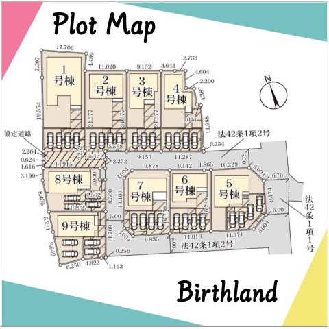 新築戸建・新築建売　行田市城西1丁目　長期優良住宅　忍小・忍中の区画図|カースペース並列4台(車種による)※敷地内に電柱及び支線が入る場合がございます。