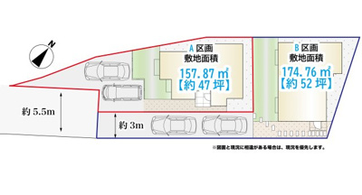 【区画図】 | ＜全2棟＞土地47坪以上／収納スペースが充実／瀬谷区北新
