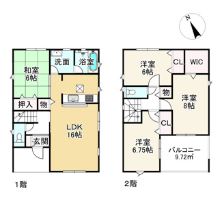 【間取り】 | クレイドルガーデン野洲市六条第１　2号棟