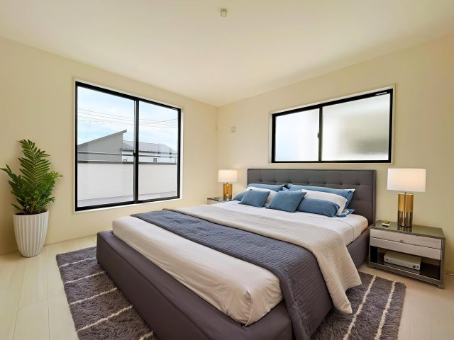 新築戸建・新築建売　行田市城西1丁目　長期優良住宅　忍小・忍中の洋室|画像はAI加工による演出で、実際の家具は付きません。