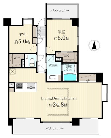 オーベル池袋立教通りの間取り|開放感あふれる東南角住戸
多面開口の多面開口の明るく快適な住戸です
家の中心でもあるLDKは24.8帖の開放感