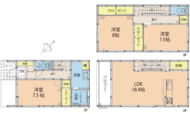 広島市安佐南区伴東１丁目　新築一戸建ての間取り