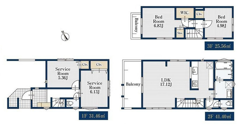 板橋区常盤台3丁目　生活快適エリア　建築条件なし　限定3区画の参考プラン|3区画　2LDK+2S+WIC+ビルトイン車庫　建物面積 98.42ｍ2　建物価格 1,590万円