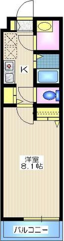 テラス桐ヶ谷の間取り|収納２ヶ所　南東向きで明るい１K２６．４５平米