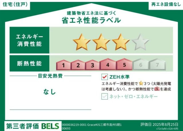 三郷市高州2丁目　新築戸建　全1棟の省エネ性能ラベル|※特定の住戸の性能を示すものであり、全ての住戸の性能を示すものではありません。