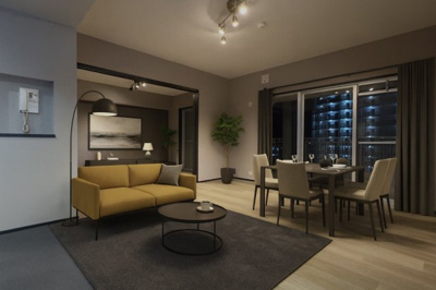 【居間・リビング】 | マリナージュ芦屋 | 10/28フルリノベーション完成！こだわりのリビングです。
※家具はAI生成にて配置しております