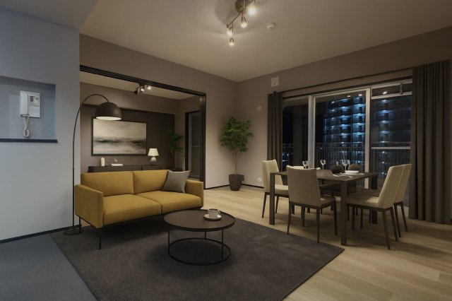 【居間・リビング】 | マリナージュ芦屋 | 10/28フルリノベーション完成！こだわりのリビングです。
※家具はAI生成にて配置しております