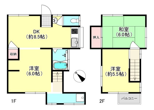 【 売主 】鶴見区上の宮1丁目　戸建（2棟付）の間取り|建物①（2階建）