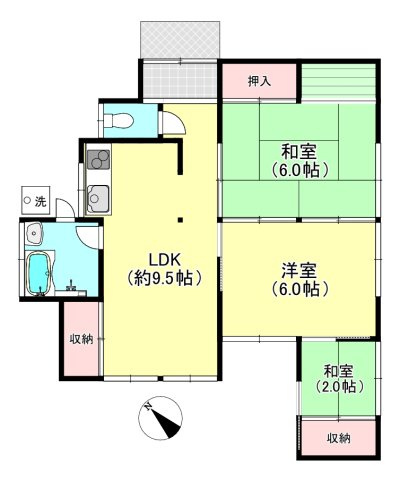 【 売主 】鶴見区上の宮1丁目　戸建（2棟付）の間取り|建物②（平家）