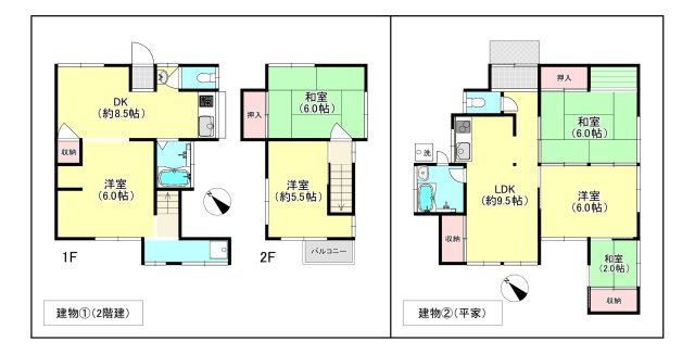【 売主 】鶴見区上の宮1丁目　戸建（2棟付）の間取り|建物①＋建物②（2棟あります）