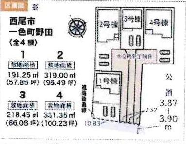西尾市一色町野田　全4棟・4号棟の区画図|4号棟です。