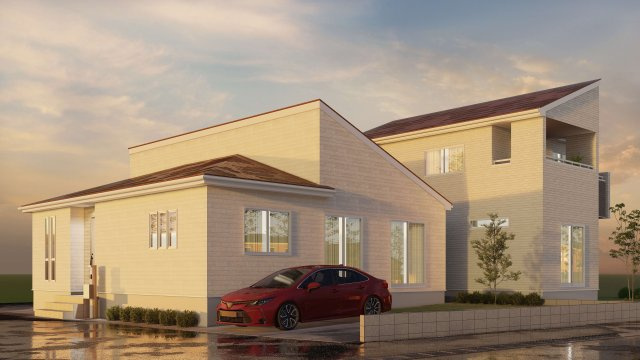 グラファーレ恩納村安富祖　1号棟の外観パース|夕暮れver.