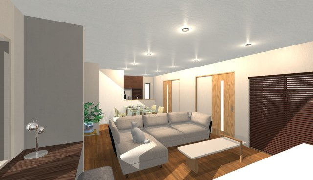 西五百住町　建築条件付き土地の完成予想図|【リビング/イメージパース】
リビングは２０帖を確保し、ご家族が自然と集まる居心地の良い空間に♪