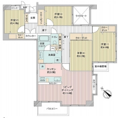 ルネ大宮コートハウスの間取り|物件名コピペ、4LDK、専有面積96.91m2、バルコニー面積6.63m2