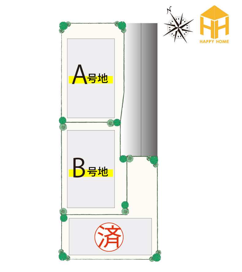 大庄中通1丁目新築一戸建て│1LDK+3S＋駐車1台可の区画図|B号地は新築戸建ての分譲になります。