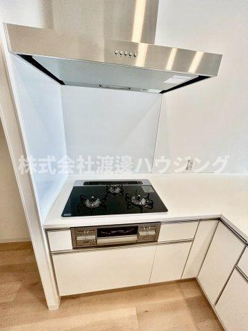 フリージアガーデン　柏里小学校区のキッチン|3口ガスシステムキッチン