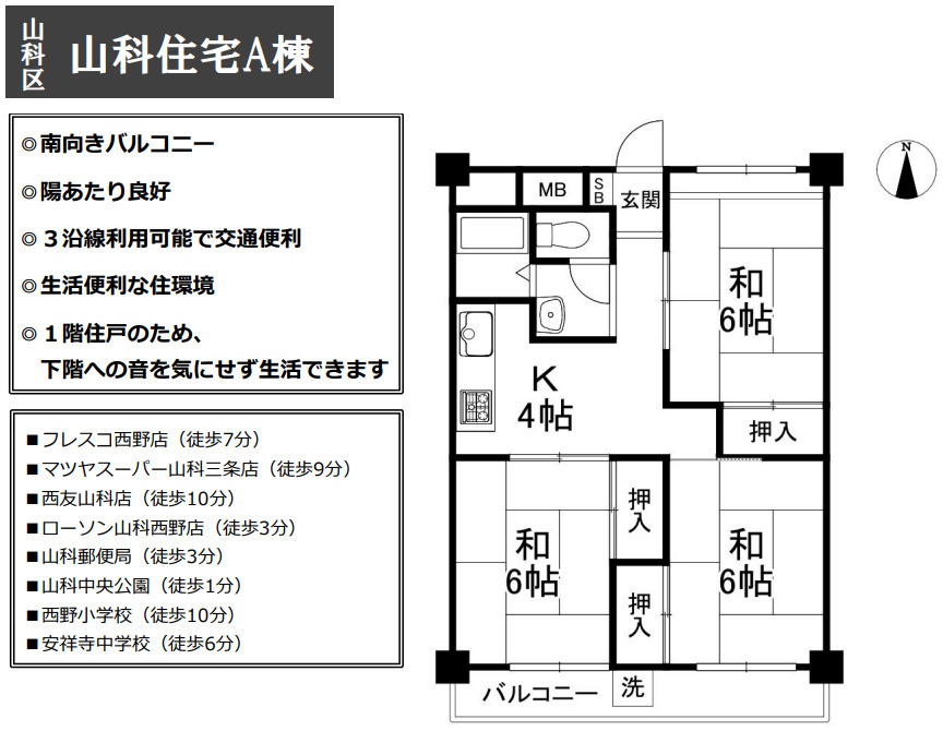 山科住宅Ａ棟の間取り