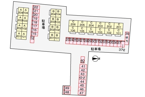 カレントハウスⅡＣの区画図|駐車場