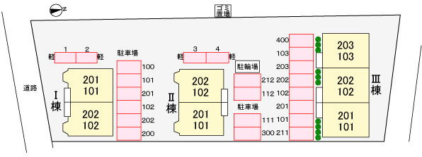 コーポさつきⅡの区画図|駐車場
