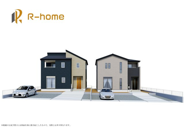 稲敷郡阿見町アウトレット南第2　新築戸建て　2号棟の外観パース|2025年11月完成予定！近隣の同仕様完成物件をご見学いただけます♪