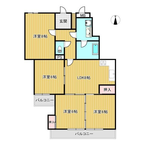 三旺マンション第3名東の間取り|４LDKで部屋数豊富