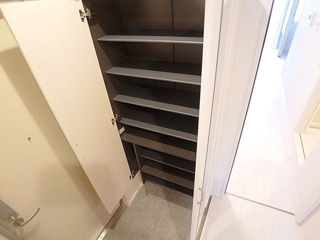 ヴィラージュ上三条の玄関|鏡付きのシューズボックス