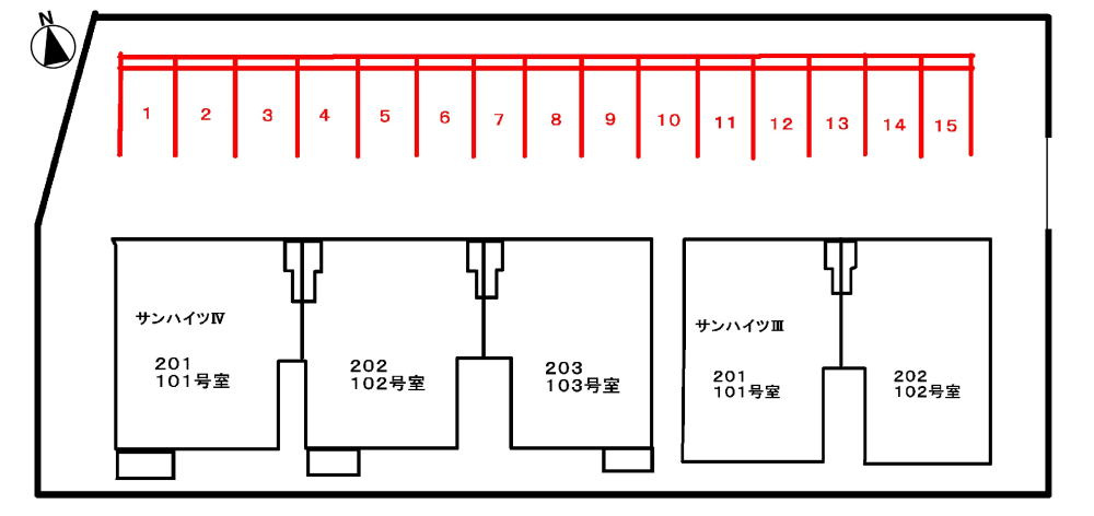 サンハイツ・Ⅲの区画図|駐車場