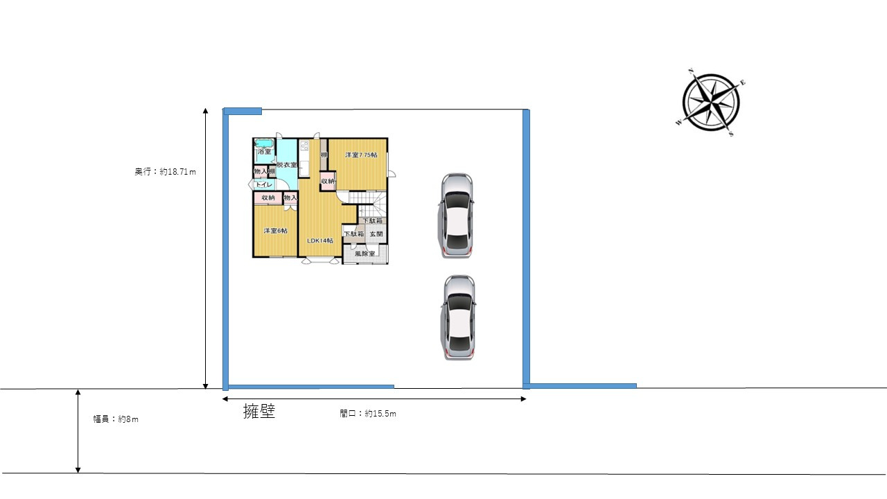 北見市川東３４０番地３１　中古売家の区画図|【区画図】庭を撤去して駐車場を拡大しました。2台駐車可能です。住宅前も整地してありますので横付け駐車もできますよ。
