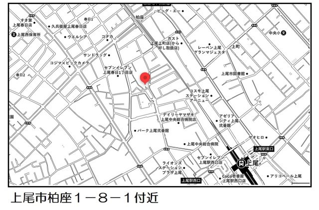 仲介手数料無料　上尾市柏座１丁目　新築戸建　全２棟の地図