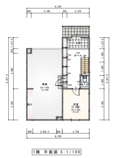 【間取り】 | 北区中仙道1丁目 | 1階：車庫・洋室5.3帖