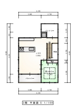 【間取り】 | 北区中仙道1丁目 | 3階：LDK16帖・畳コーナー5.5帖