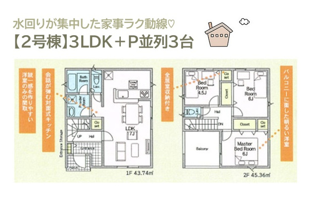 【間取り】 | 震度7レベル相当・地震の揺れに耐え抜くQUIEの安心住宅◎　
収納重視のお客様にもピッタリな全室収納完備◎
バルコニーに面したメイン居室には、Ｗクローゼットをご用意しました♪
