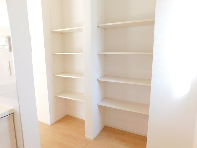 愛西市北一色町証文の新築一戸建の収納|◇パントリー◇　　日用品や食料品などの収納に便利な可動棚付きパントリー♪