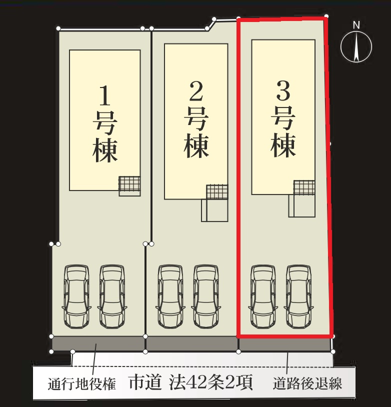 【仲介手数料無料／あま市】リーブルファイン　あま市七宝町川部第5　全3棟　新築戸建　3号棟の区画図